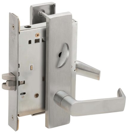 SCHLAGE Grade 1 Bed Bathroom Privacy Mortise Lock, 06 Lever, L Escutcheon, ADA Thumbturn, Satin Chrome Finis L9040 06L 626 L583-363